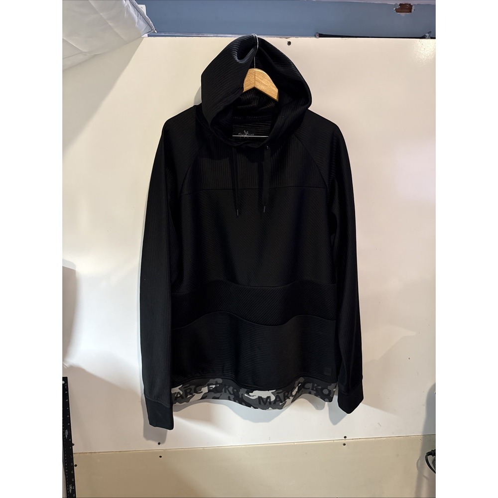Marc Ecko Cut & Sew Hoodie Mens 3XL Black Pullover Sweatshirt Solid Camo Trim